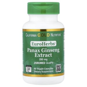 189.jpg California Gold Nutrition - EuroHerbs Extrato de Panax ginseng Qualidade Euromed 250 mg 60 Cápsulas Vegetais