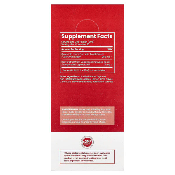Rho Nutrition - Curcumina Lipossomal + Resveratrol 30 Embalagens Líquidas 8 ml Cada