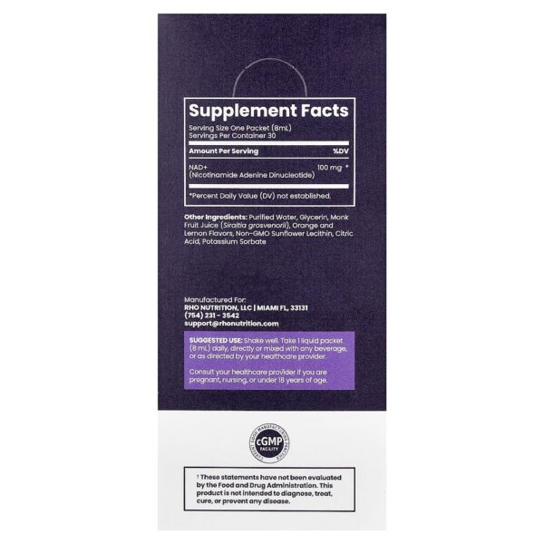 Rho Nutrition - NAD+ Lipossomal 30 Embalagens Líquidas 8 ml Cada