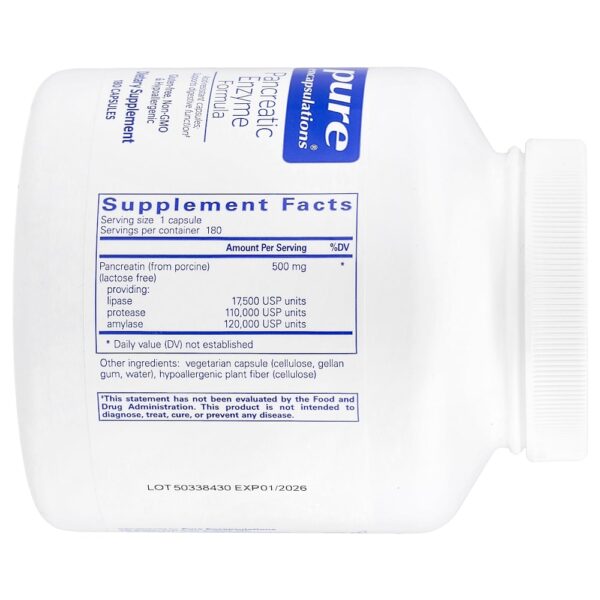 Pure Encapsulations - Fórmula de Enzimas Pancreáticas 180 Cápsulas (500 mg por Cápsula)