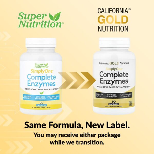 California Gold Nutrition - SimplyOne Enzimas Completas com Cloridrato de Betaína Extrato de Bile de Boi Enzimas de Espectro Completo e Bromelina 90 Cápsulas
