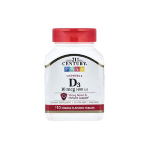 Vitamina D3 Mastigável Laranja 400UI 110 Comprimidos - 21st Century