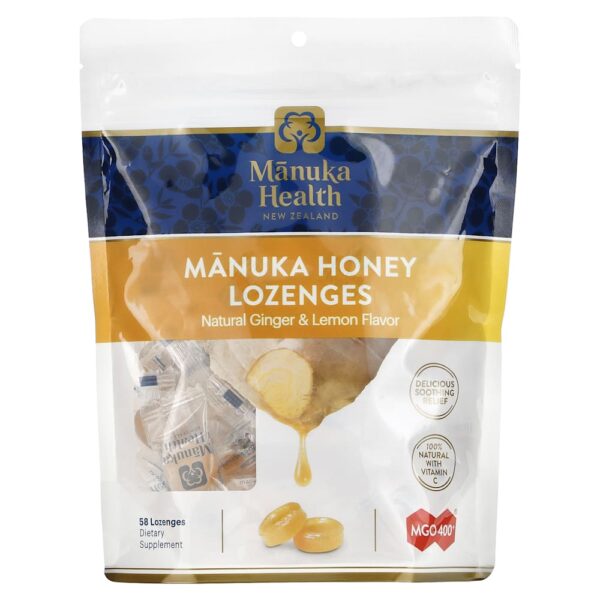 Manuka Health - Pastilhas de Mel de Manuka Gengibre e Limão Naturais MGO 400+ 58 Pastilhas