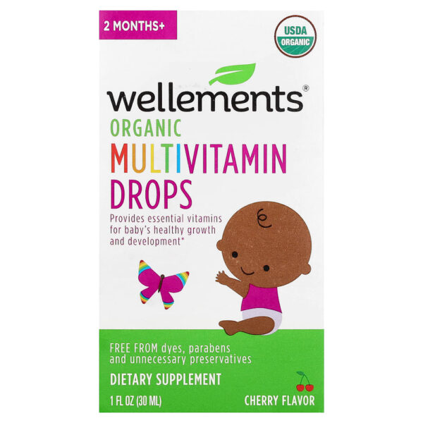 Wellements Multivitamínico Orgânico em Gotas para Bebês 2+ Meses Cereja 30 ml