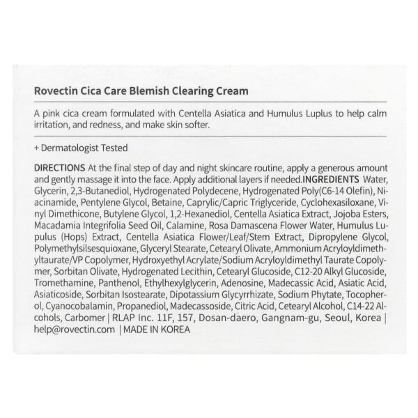 Rovectin - Cica Care Blemish Clearing Cream Creme Suavizante de Imperfeições e Marcas 50 ml