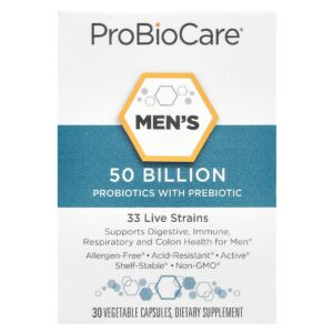 ProBioCare - Probióticos para Homens com Prebiótico 50 Bilhões 30 Cápsulas Vegetais
