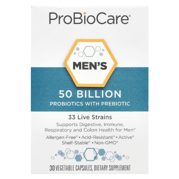 ProBioCare - Probióticos para Homens com Prebiótico 50 Bilhões 30 Cápsulas Vegetais