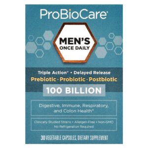 ProBioCare - Men's Once Daily Prebiótico Probiótico Pós-biótico 100 Bilhões 30 Cápsulas Vegetais