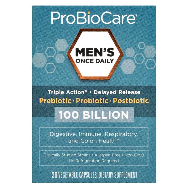 ProBioCare - Men's Once Daily Prebiótico Probiótico Pós-biótico 100 Bilhões 30 Cápsulas Vegetais