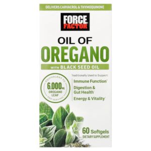Force Factor - Óleo de Orégano com Óleo da Semente Preta 60 Cápsulas Softgel