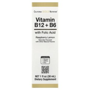 California Gold Nutrition - Vitamina B12 como Cianocobalamina com Vitamina B6 e Ácido Fólico Framboesa e Limão 30 ml