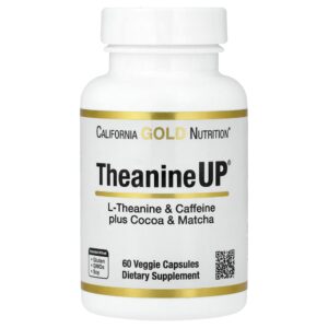 204.jpg California Gold Nutrition - TheanineUP L-Teanina e Cafeína mais Cacau e Matcha 60 Cápsulas Vegetais