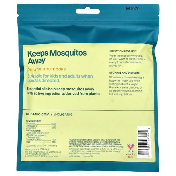 21-200.jpg Cliganic - Pulseira com Repelente de Mosquitos Tamanho Único 5 Pulseiras Embaladas Individualmente