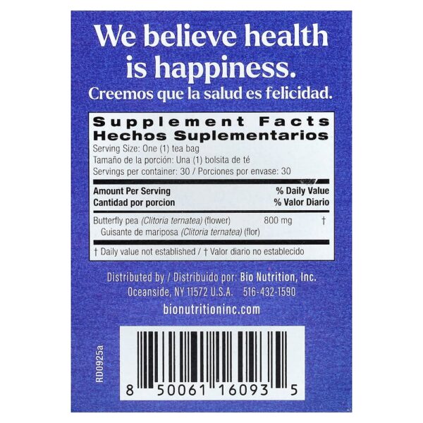 Bio Nutrition - Chá da Flor de Feijão-Borboleta Sem Cafeína 30 Saquinhos de Chá Não Branqueados 24 g