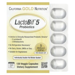 California Gold Nutrition - Probióticos LactoBif 5 5 Bilhões de UFCs 120 Cápsulas Vegetais
