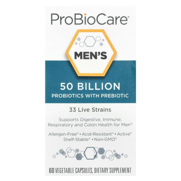 ProBioCare - Probióticos para Homens com Prebiótico 50 Bilhões 60 Cápsulas Vegetais