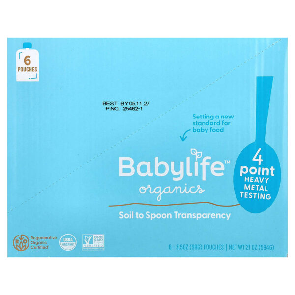 BabyLife Organics - Alimentos para Bebês Acima de 6 Meses Espinafre Maçã Pera e Mirtilo 6 Sachês 99 g Cada
