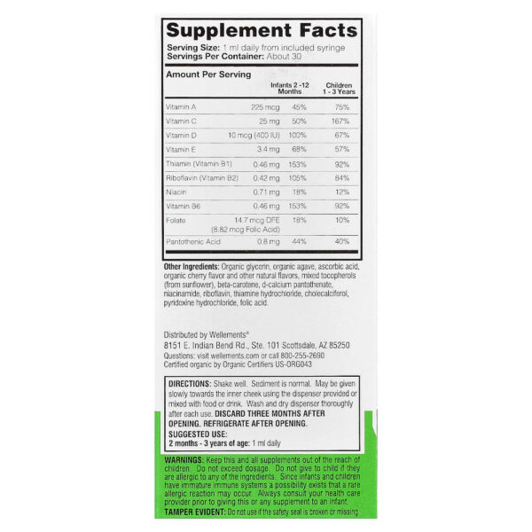 Wellements Multivitamínico Orgânico em Gotas para Bebês 2+ Meses Cereja 30 ml