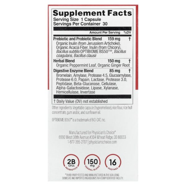 Physician's Choice - Enzimas Digestivas com Prebióticos + Probióticos 30 Cápsulas
