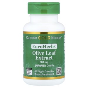 California Gold Nutrition - EuroHerbs Extrato da Folha de Oliveira Qualidade Euromed 500 mg 60 Cápsulas Vegetais