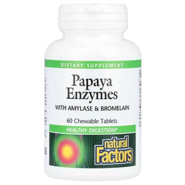 Natural Factors - Enzimas de Mamão com Amilase e Bromelaína 60 Comprimidos Mastigáveis