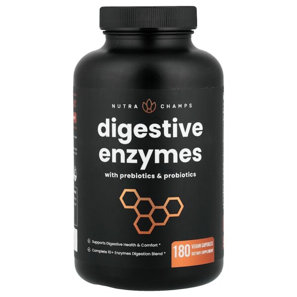 24-306.jpg NutraChamps - Enzimas Digestivas com Prebióticos e Probióticos 180 Cápsulas Veganas
