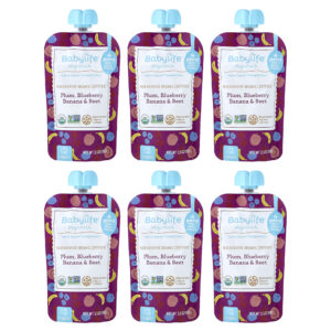 24-42.jpg BabyLife Organics - Alimentos para Bebês Acima de 6 Meses Ameixa Mirtilo Banana e Beterraba 6 Sachês 99 g Cada