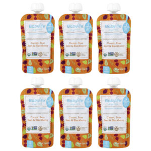 24-44.jpg BabyLife Organics - Alimentos para Bebês Acima de 6 Meses Cenoura Pera Beterraba e Amora 6 Sachês 99 g Cada
