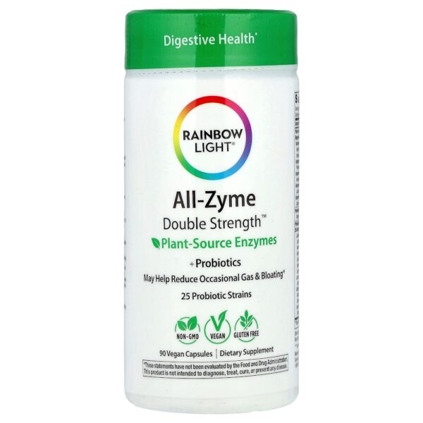 Rainbow Light - All-Zyme Enzimas de Origem Vegetal + Probióticos 90 Cápsulas Veganas