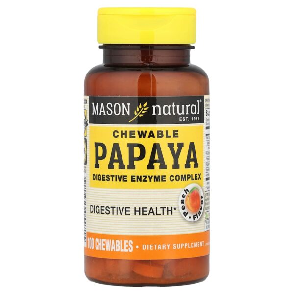 26-113.jpg Mason Natural - Mamão Mastigável Complexo de Enzimas Digestivas Pêssego 100 Gomas Mastigáveis