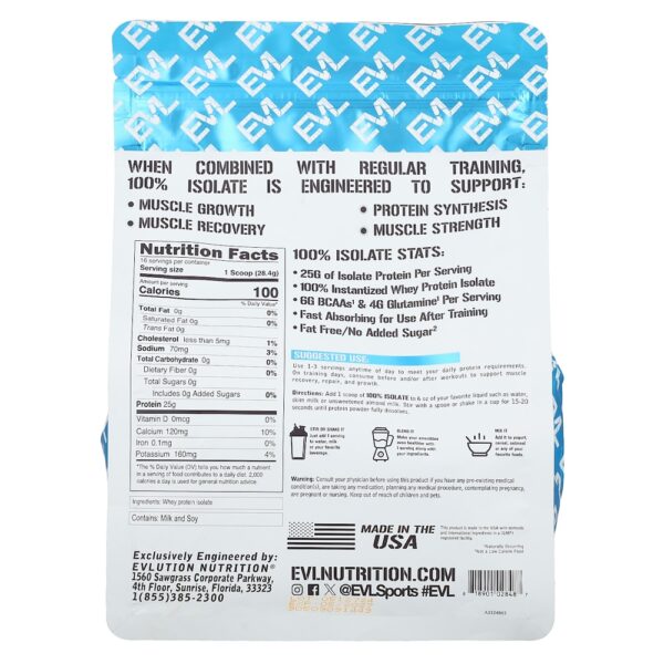 EVLution Nutrition - 100% Proteína Isolada Sem Sabor 454 g