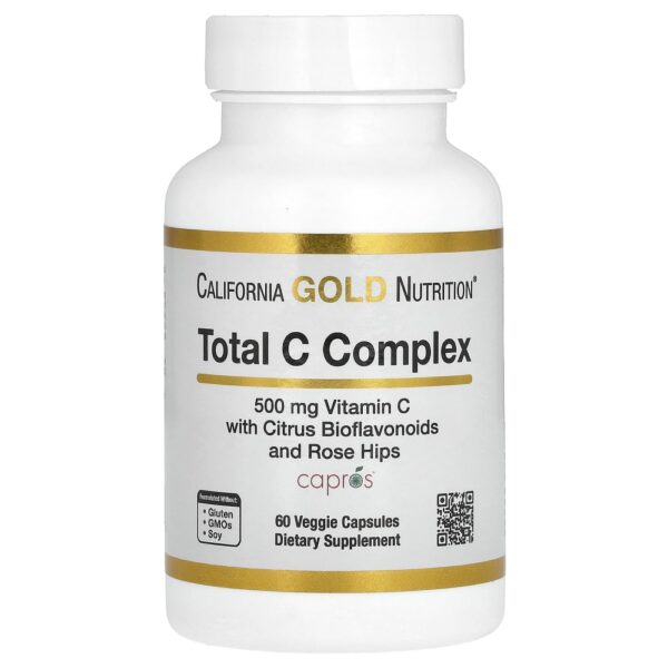 California Gold Nutrition - Total C Complex com Ácido Ascórbico Extrato de Amla Bioflavonoides Cítricos e Extrato de Rosa-mosqueta 500 mg 60 Cápsulas Vegetais