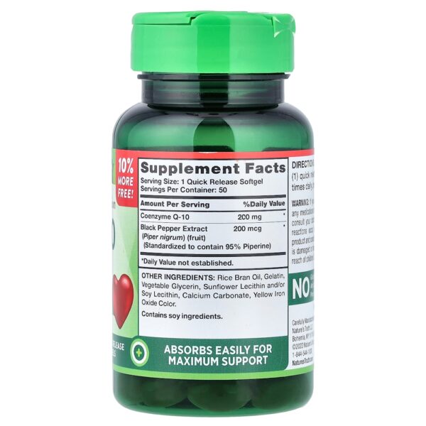 Nature's Truth - CoQ-10 mais Extrato de Pimenta-do-reino Absorção Aprimorada 200 mg 50 Cápsulas Softgel de Liberação Rápida