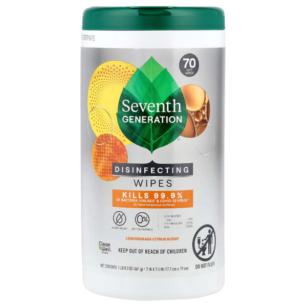 Seventh Generation - Lenços Desinfetantes Cítricos e Capim-Limão 70 Lenços Umedecidos 461 g (454 g 85 g)