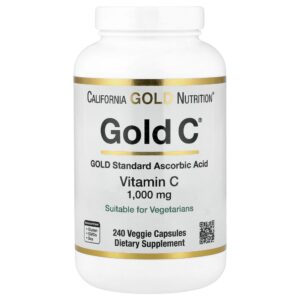 California Gold Nutrition - Gold C Vitamina C de Classe USP 1000 mg 240 Cápsulas Vegetais