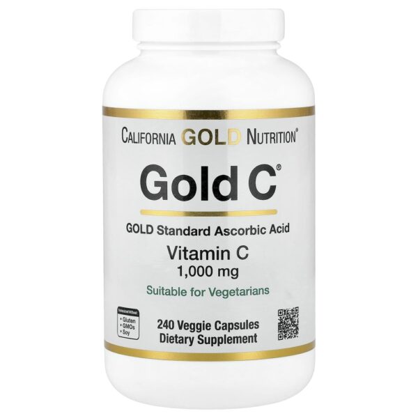 California Gold Nutrition - Gold C Vitamina C de Classe USP 1000 mg 240 Cápsulas Vegetais