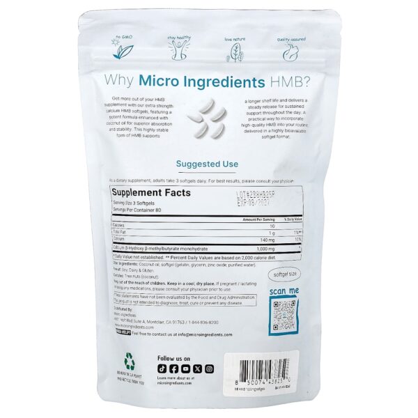 Micro Ingredients - HMB 240 Cápsulas Softgel