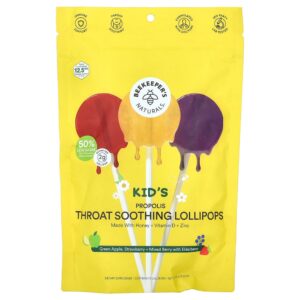 3-102.jpg Beekeeper's Naturals - Pirulitos Calmantes de Própolis para Garganta para Crianças Maçã Verde Morango + Frutos Silvestres e Sabugueiro 15 Pirulitos
