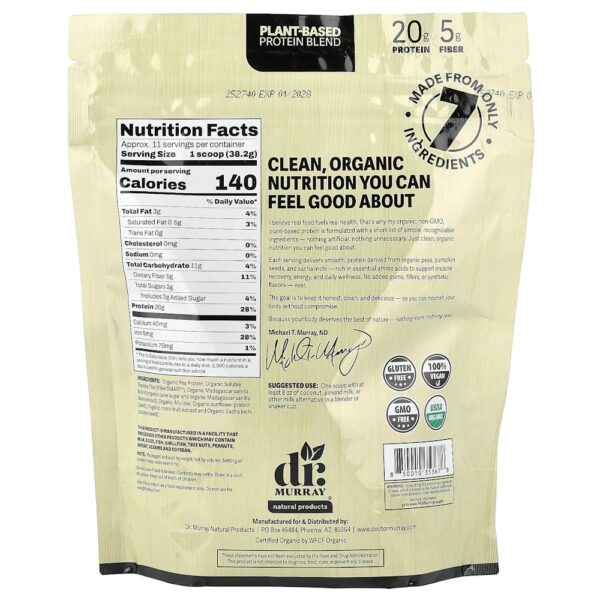Dr. Murray's - Proteína à Base de Plantas Orgânicas Baunilha 453,59 g