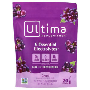 Ultima Replenisher - 6 Eletrólitos Essenciais Mistura para Bebida Diária de Eletrólitos Uva 20 Pacotes 3,6 g Cada