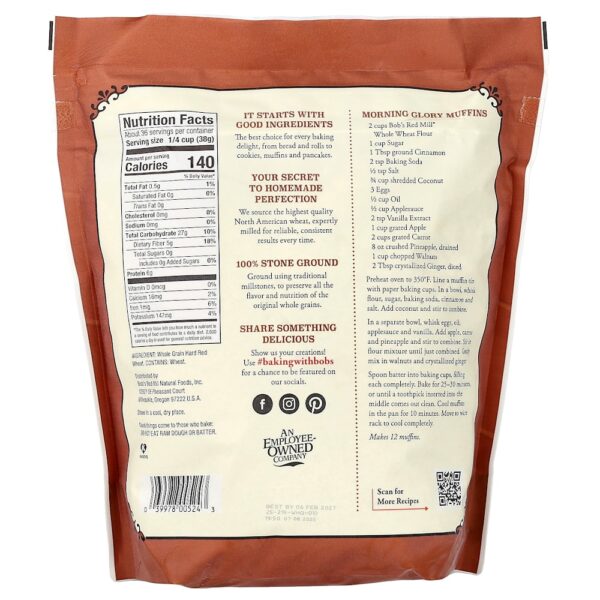Bob's Red Mill - 100% Farinha de Trigo Integral Moída em Pedra 1,36 kg