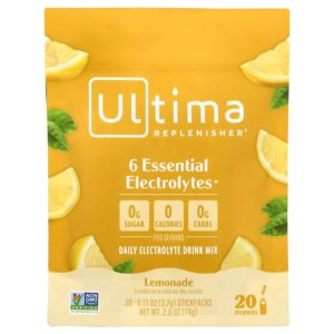 Ultima Replenisher - 6 Eletrólitos Essenciais Mistura para Bebida Diária de Eletrólitos Limonada 20 Pacotes 3,7 g Cada