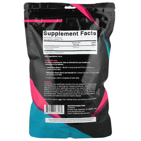 Vitamatic - Creatina Mono-hidratada Pó Puro Micronizado Sem Sabor 1 Kg