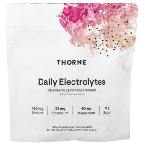 Thorne - Eletrólitos Diários Limonada de Morango 30 Embalagens Stick-pack 4,45 g Cada