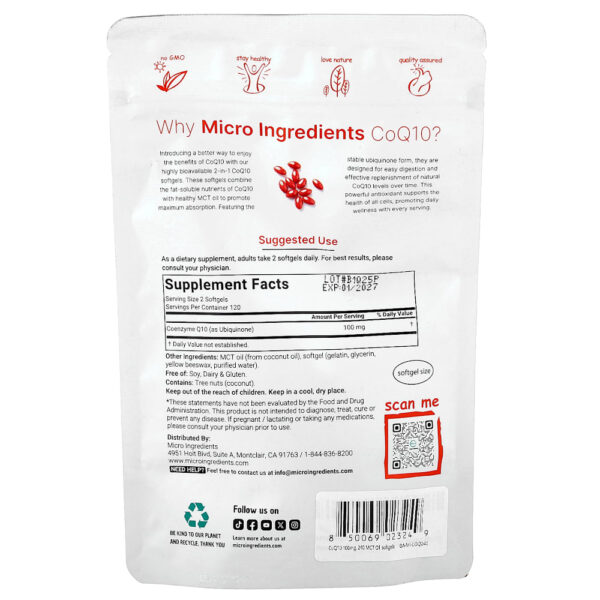 Micro Ingredients - CoQ10 240 Cápsulas Softgel (50 mg por Cápsula Softgel)