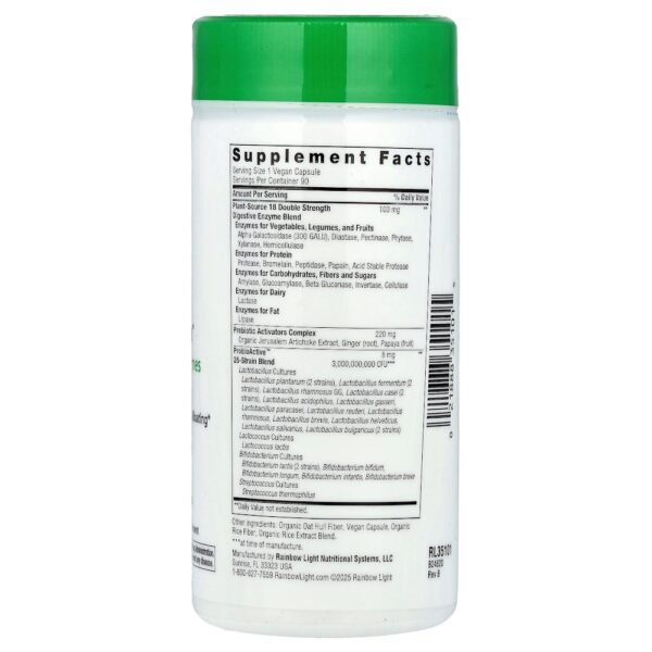 Rainbow Light - All-Zyme Enzimas de Origem Vegetal + Probióticos 90 Cápsulas Veganas