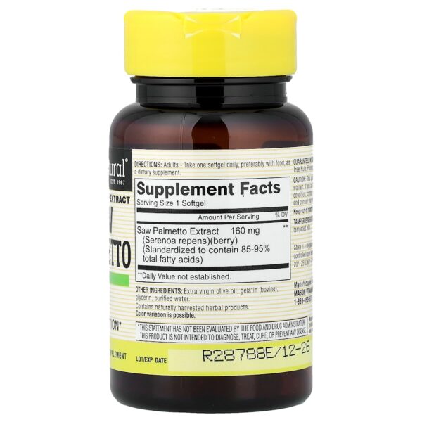 Mason Natural - Serenoa repens Extrato Padronizado 60 Cápsulas Softgel (160 mg por Cápsula Softgel)