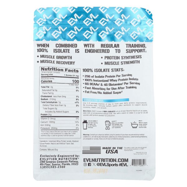 EVLution Nutrition - 100% Proteína Isolada Chocolate Duplamente Rico 454 g