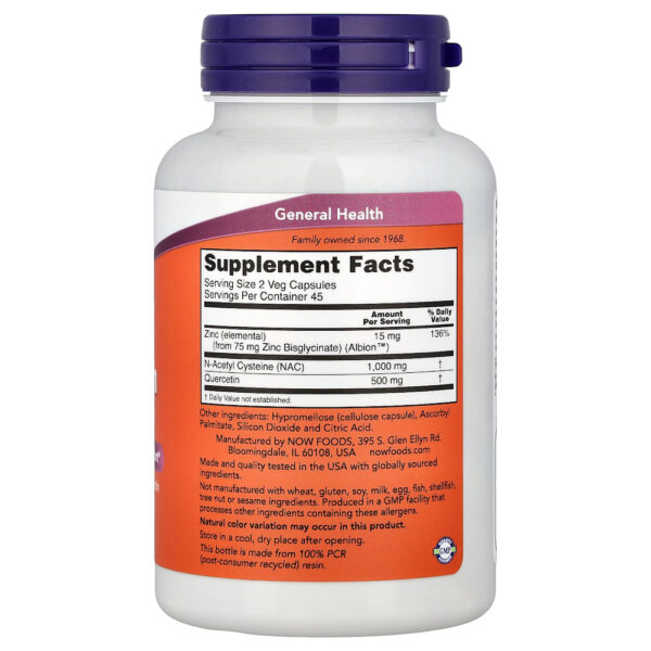 NOW Foods - NAC Quercetina e Zinco 90 Cápsulas Vegetais