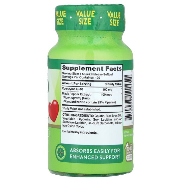 Nature's Truth - CoQ-10 com Extrato de Pimenta-do-reino Melhor Absorção 100 mg 120 Cápsulas Softgel de Liberação Rápida